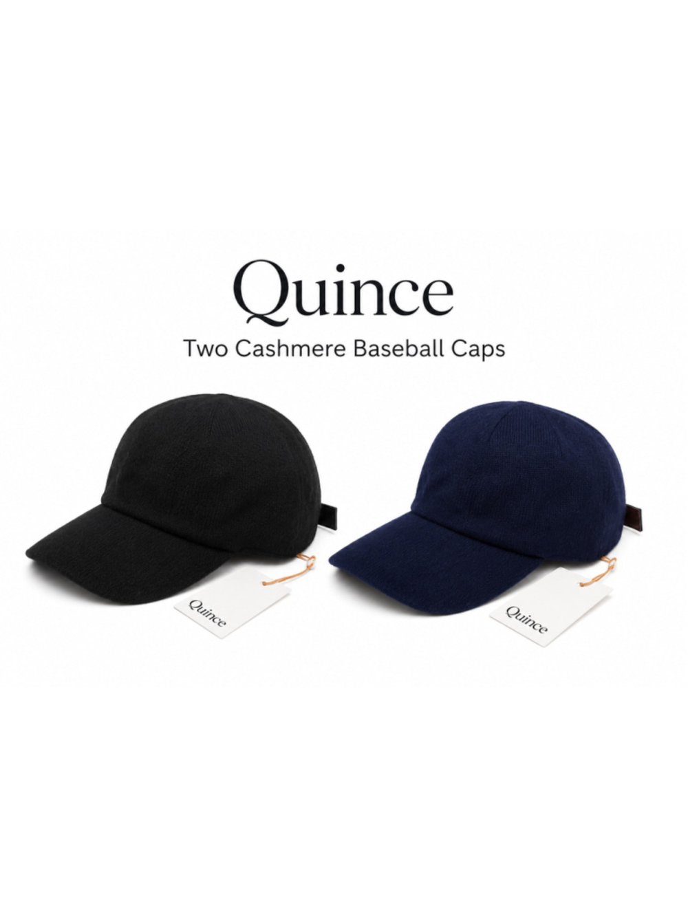 TWO NWT Quince Cashmere Baseball Caps Black Navy XS/S